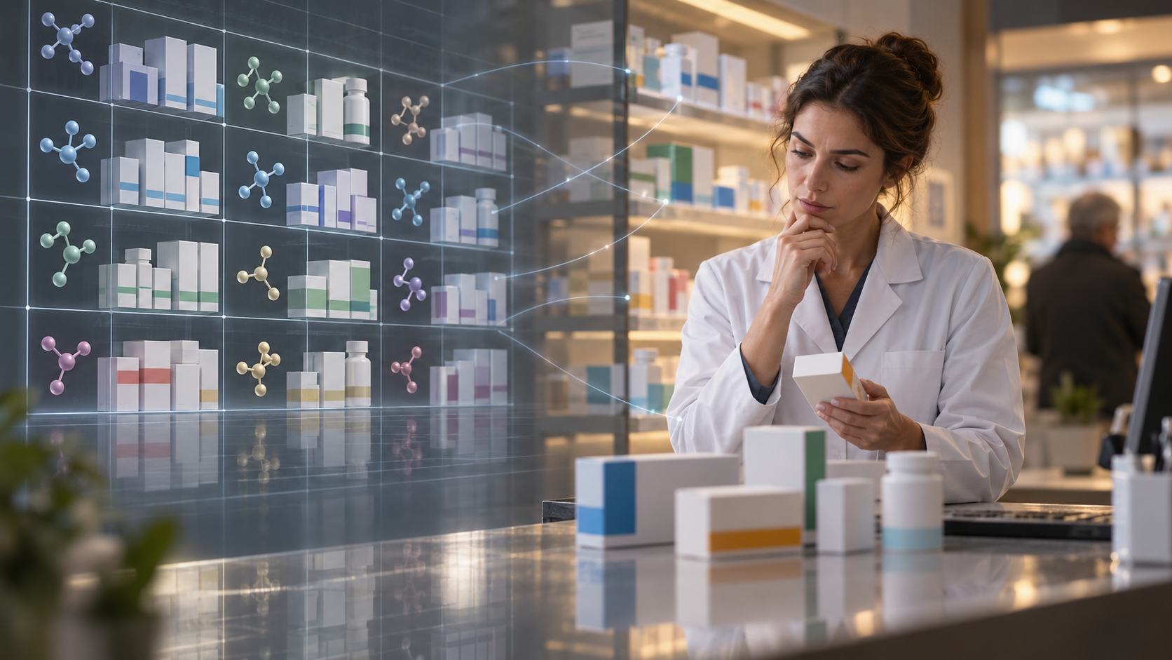 Composición conceptual que contrasta la clasificación farmacéutica por sustancias con las opciones que recuerda el personal de farmacia